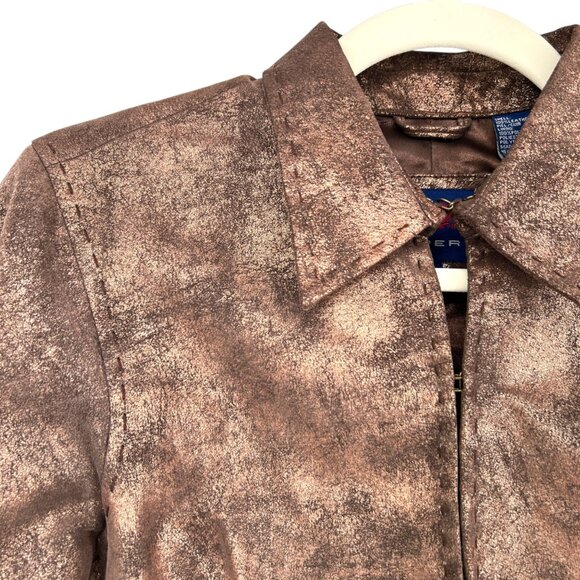 Roper Vintage Leather Jacket Brown Bronze Metallic Full Zip Size Small - Picture 4 of 16